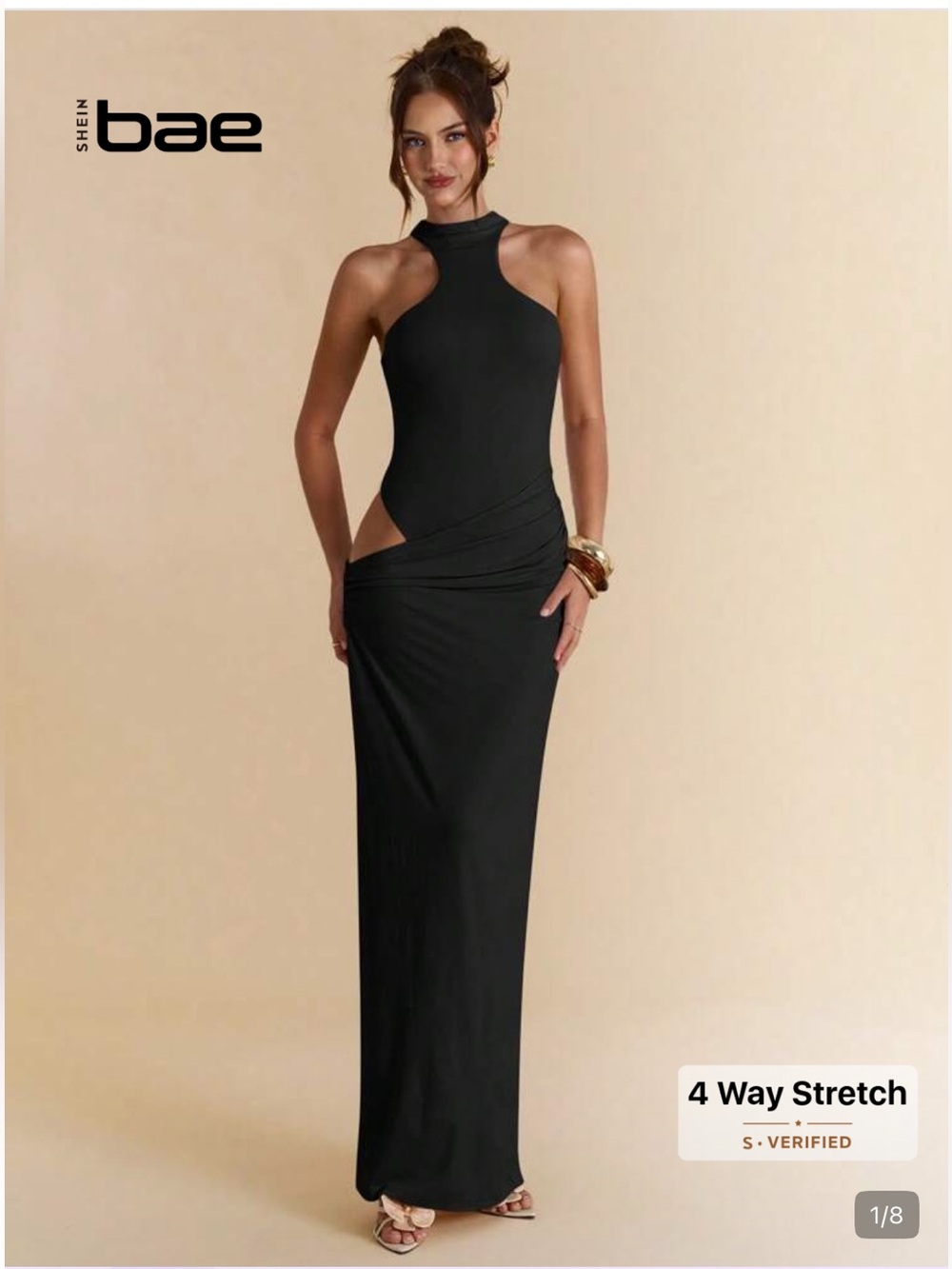 SHEIN Black Cutout Halter Neck Maxi Dress